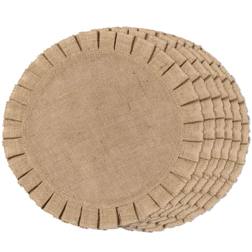 FunWheat Burlap Round Braided Placemats Set of 6 for Dining Tables 15 Inch Heat Resistant Jute Table Mats Farmhouse Woven Fabric Natural Place mats for Decoration(Ruffled Lace) - Image 1