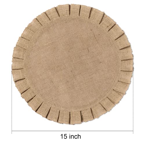 FunWheat Burlap Round Braided Placemats Set of 6 for Dining Tables 15 Inch Heat Resistant Jute Table Mats Farmhouse Woven Fabric Natural Place mats for Decoration(Ruffled Lace) - Image 2