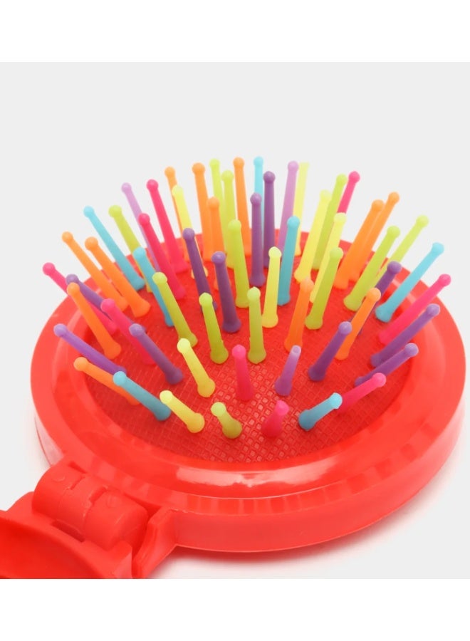 مشط تدليك دائري للشعرمشط تصفيف مع مراه قابله للطي مثالياً للاستخدام أثناء التنقل أو السفر. الأسنان المرنة توفر تدليكاً لطيفاً لفروة الرأس خفيفه الوزن (احمر) - Image 3