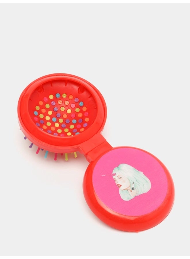 مشط تدليك دائري للشعرمشط تصفيف مع مراه قابله للطي مثالياً للاستخدام أثناء التنقل أو السفر. الأسنان المرنة توفر تدليكاً لطيفاً لفروة الرأس خفيفه الوزن (احمر) - Image 4