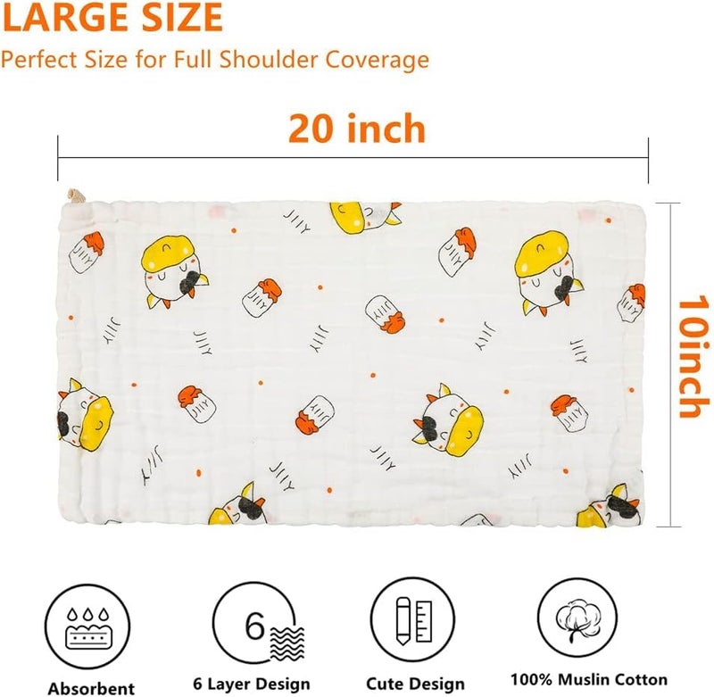 Coco Shell 6-Layer Muslin Cotton Burping Towels – Soft & Absorbent Baby Cloth for Toddlers, Newborn Essentials | 50 cm x 25 cm | 500 Thread Count | Print May Vary | Pack of 8 - Image 4