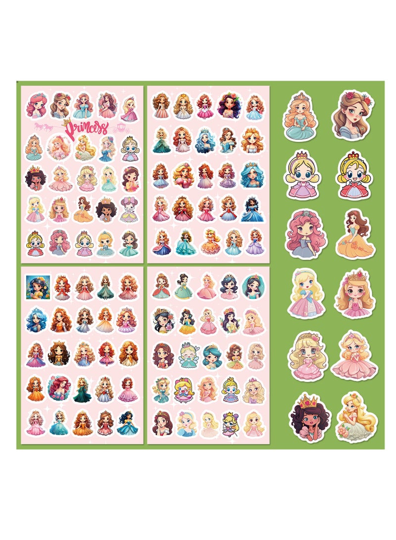100 cute princess flat sheet series hot cute cartoon princess DIY children’s stickers 4 sheets/bag for kids children activity rewards sticker - Image 3