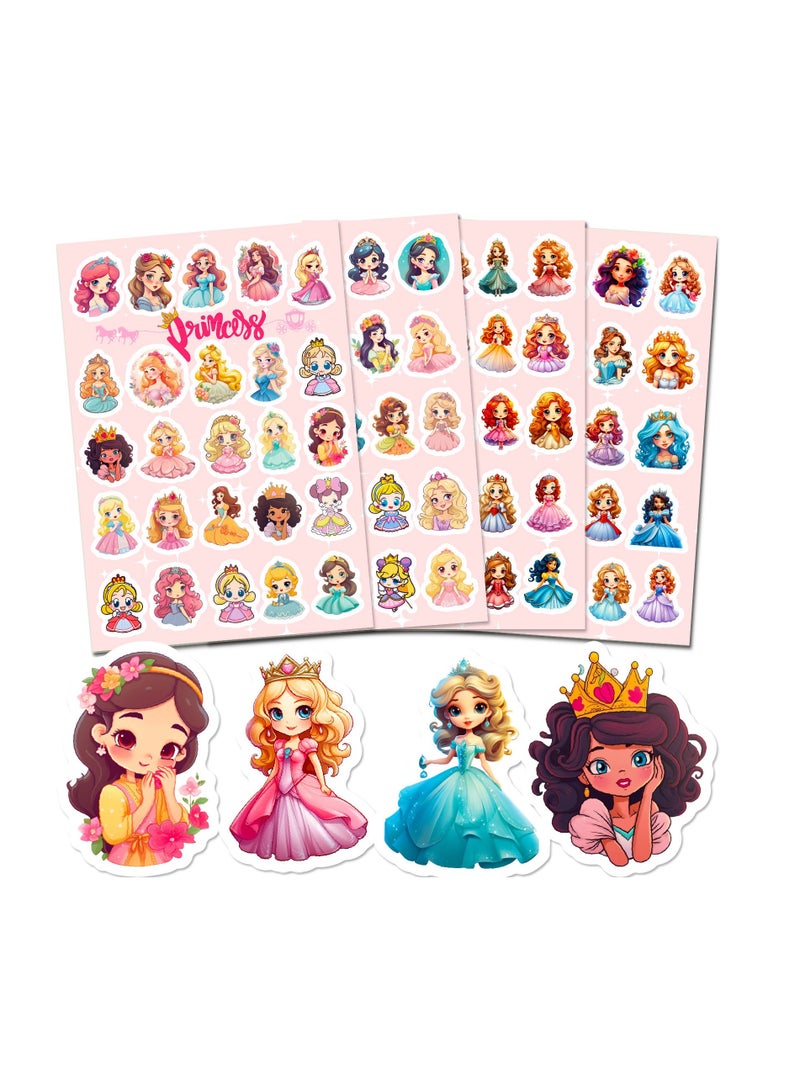 100 cute princess flat sheet series hot cute cartoon princess DIY children’s stickers 4 sheets/bag for kids children activity rewards sticker - Image 1