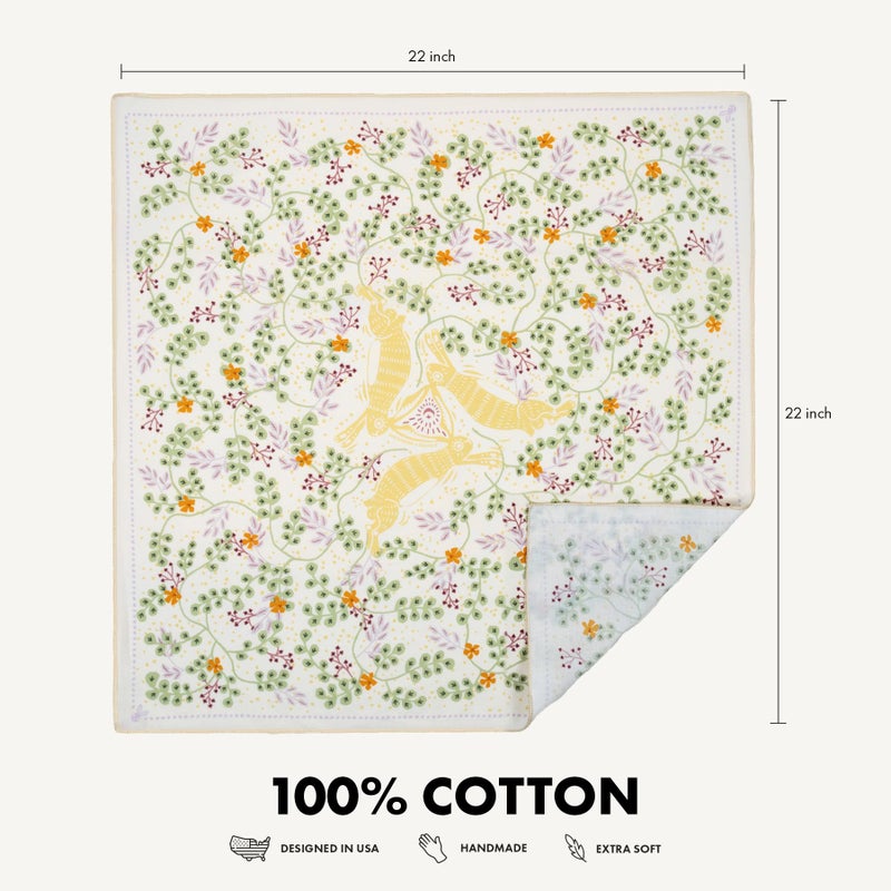 WHTE MOSS Bandana â€“ Classic Three Hares Design, 100% Cotton Boho Floral Handkerchief Hair Scarf, Perfect Thanksgiving & Christmas Gift (Vanilla) - Image 3