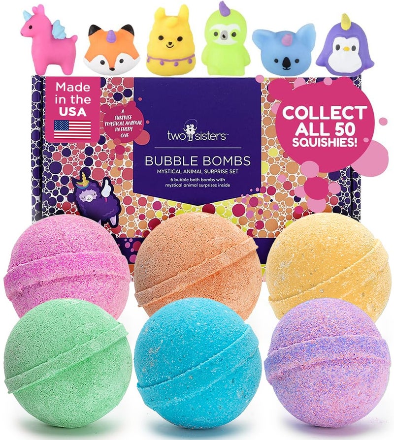 Mystical Bath Bombs for Girls and Boys with Surprise Toys Inside (6 Pack) - Large Bubble Bath Bombs for Kids - Fruity Scents, Fizzies, Made in USA, Mystic Animal - Ideal Holiday Gift by Two Sisters