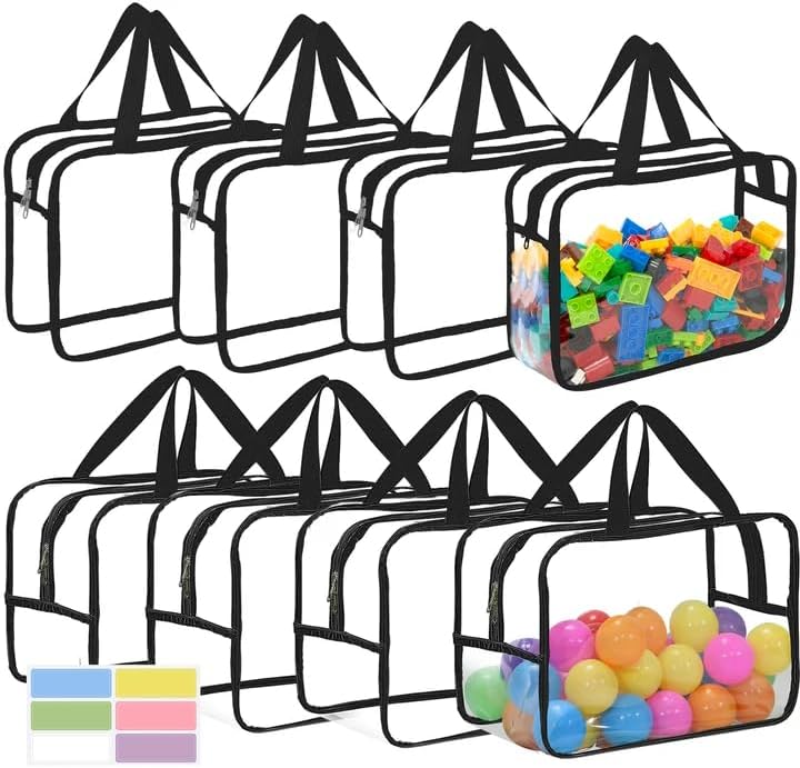 Mhtdet 8 Colors Large Toy Storage Bags with Labels, Reusable Clear PVC Board Game Storage, Travel Waterproof Organizer Bags with Zipper for Building Blocks, Puzzle, Kids Books - Image 1