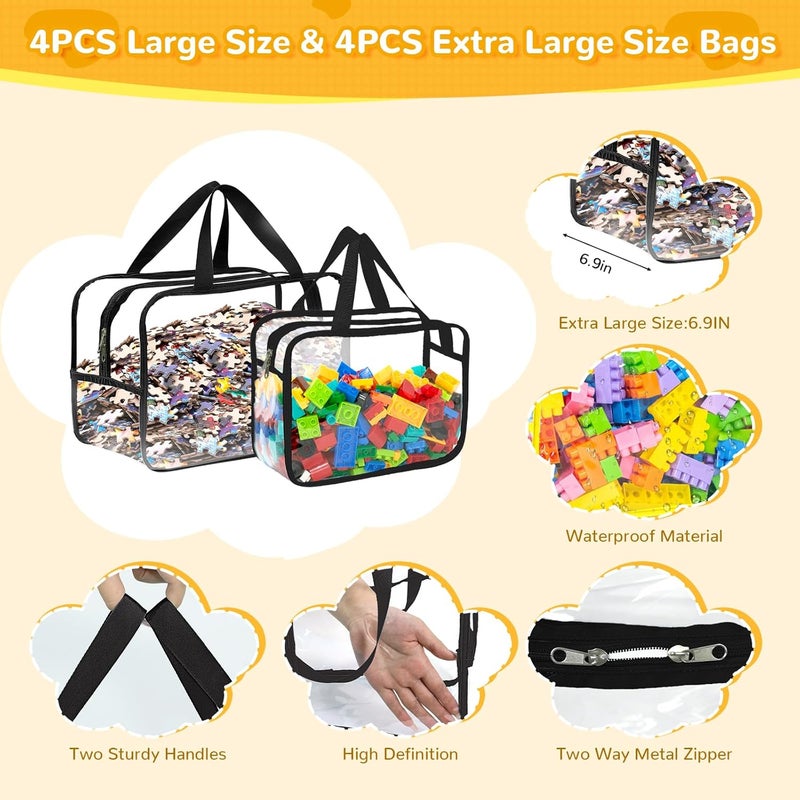 Mhtdet 8 Colors Large Toy Storage Bags with Labels, Reusable Clear PVC Board Game Storage, Travel Waterproof Organizer Bags with Zipper for Building Blocks, Puzzle, Kids Books - Image 3