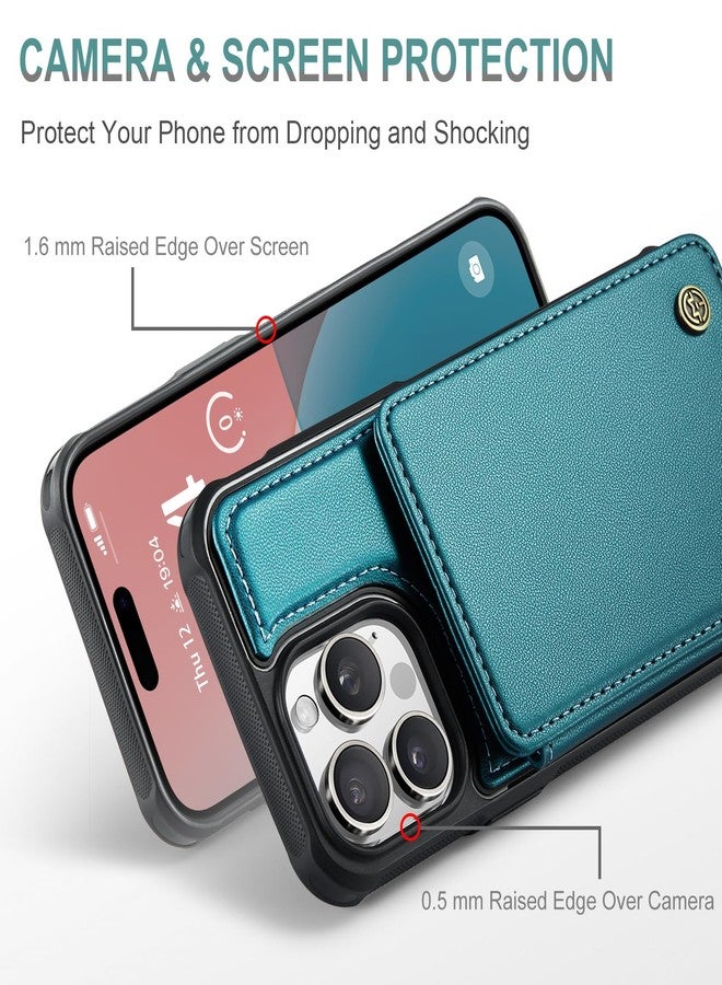 Vinich for iPhone 16 Pro Max 6.9" Wallet Case with Card Holder, RFID Blocking Credit Slots Kickstand Shockproof Phone Cover for Women Men, Bluish Green - Image 3