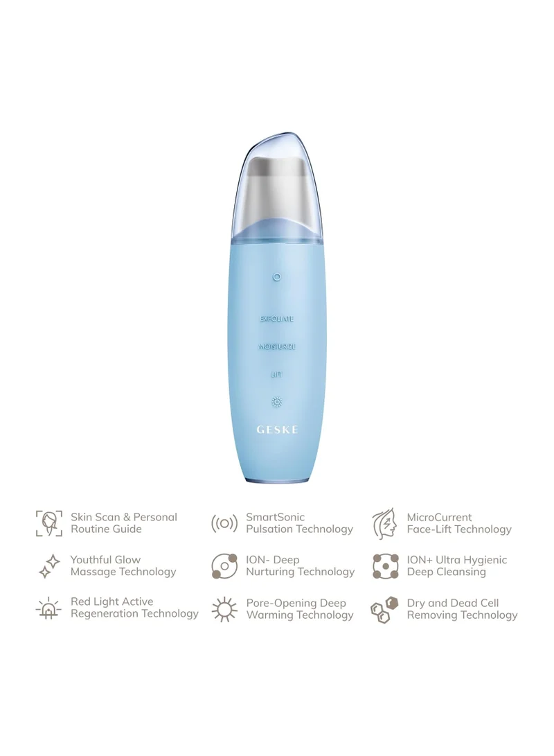 GESKE SmartAppGuided MicroCurrent Skin Scrubber & Blackhead Remover, 9 in 1, Skincare Tools, Face Cleaning, Anti Ageing and Cleansing, Professional Face Tightening, Blackhead Remover,- Aquamarine