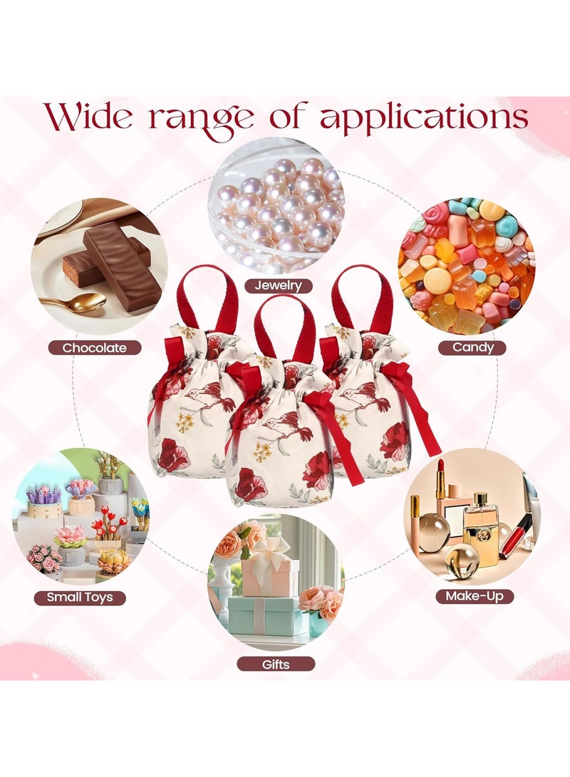 عام **كيس هدايا زهري صغير مع مقبض، 8 أكياس قماشية بأربطة، مناسب للحلويات، هدايا صغيرة لحفلات الشاي، الزفاف وحفلات أعياد الميلاد.** - Image 5