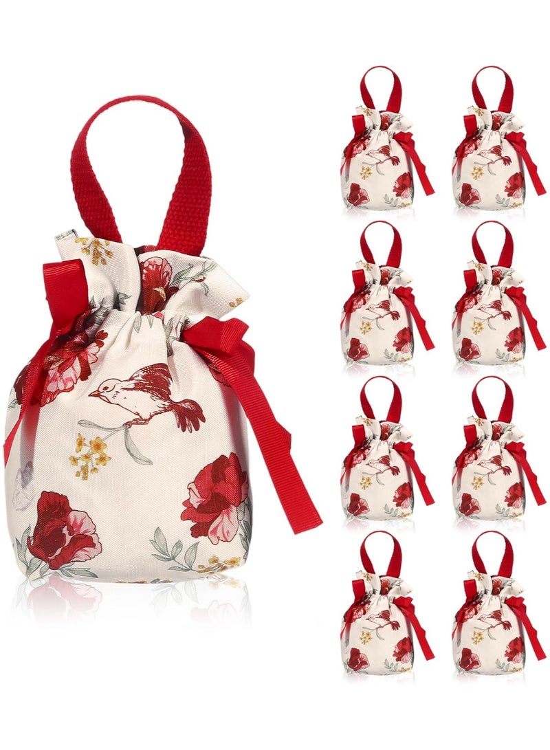 عام **كيس هدايا زهري صغير مع مقبض، 8 أكياس قماشية بأربطة، مناسب للحلويات، هدايا صغيرة لحفلات الشاي، الزفاف وحفلات أعياد الميلاد.** - Image 1