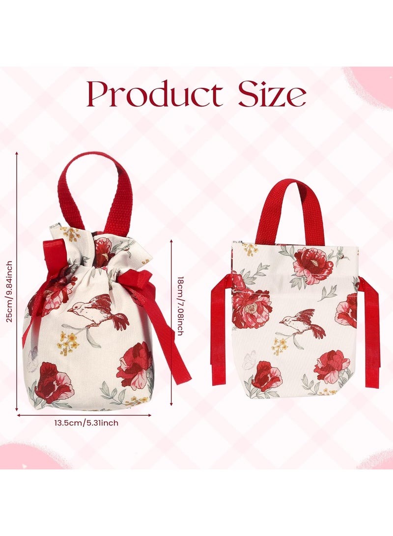 عام **كيس هدايا زهري صغير مع مقبض، 8 أكياس قماشية بأربطة، مناسب للحلويات، هدايا صغيرة لحفلات الشاي، الزفاف وحفلات أعياد الميلاد.** - Image 3