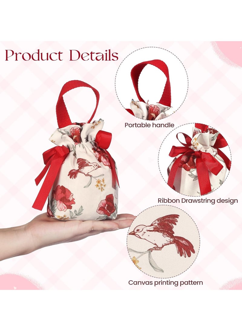 عام **كيس هدايا زهري صغير مع مقبض، 8 أكياس قماشية بأربطة، مناسب للحلويات، هدايا صغيرة لحفلات الشاي، الزفاف وحفلات أعياد الميلاد.** - Image 4