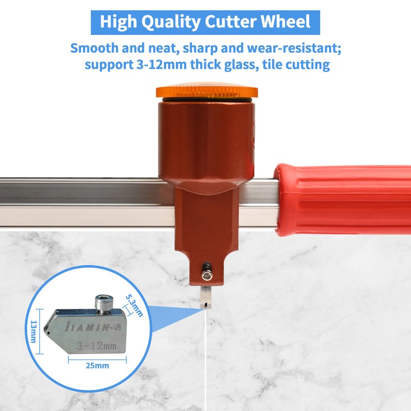 yeshine T-Shaped Glass Cutting Tool, Tile Cutters, Automatic Control Oiling, Nylon Pulley, 120cm Thickened Aluminum Alloy Blade Bar, Hard Steel Scale, for Thick Glass, T-Glass and Tile Cutting - Image 5