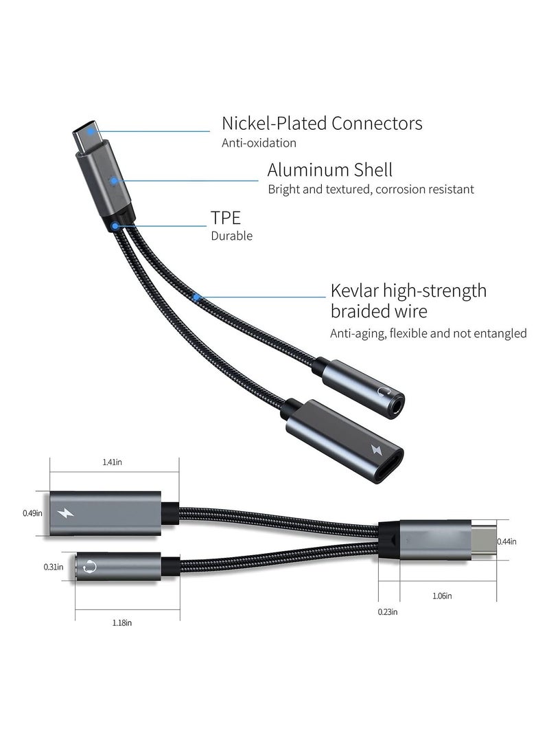 SYOSI - محول سماعة رأس وشاحن USB c إلى 3.5 مم، منفذ شحن USB C PD 3.0 2 في 1 إلى مقبس صوت Aux وسلك كابل دونجل للشحن السريع متوافق مع Samsung S21 S20 S20+ Ultra وGoogle Pixel 4 3 XL - Image 1