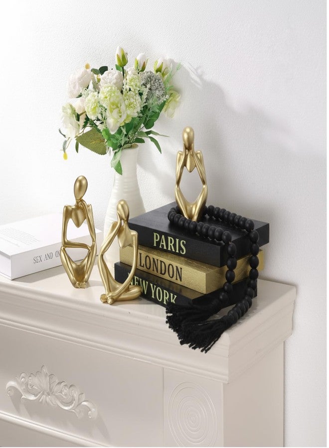 Beeveer 3 Pcs Decorative Books for Home Decor, Faux Books for Decoration, Resin Thinker Statue Abstract Art Sculptures, Rustic Farmhouse Beads Centerpiece for Room Office Shelf Desktop (Black Gold) - Image 3