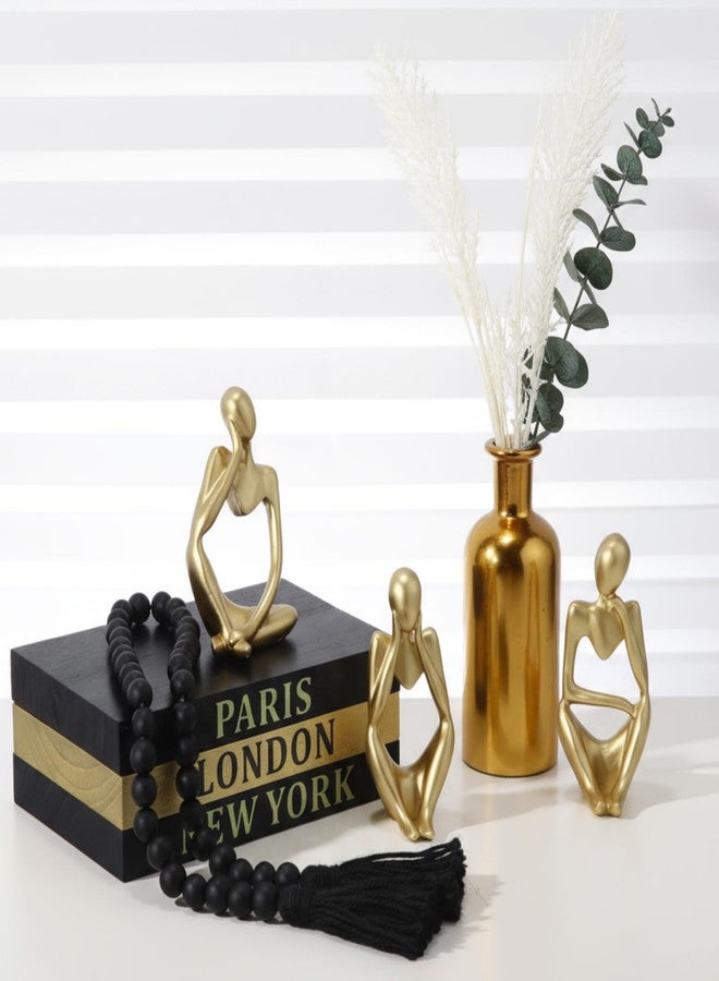 Beeveer 3 Pcs Decorative Books for Home Decor, Faux Books for Decoration, Resin Thinker Statue Abstract Art Sculptures, Rustic Farmhouse Beads Centerpiece for Room Office Shelf Desktop (Black Gold) - Image 4