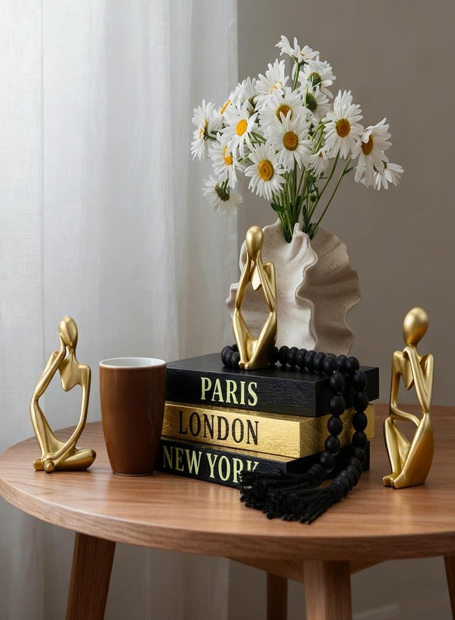Beeveer 3 Pcs Decorative Books for Home Decor, Faux Books for Decoration, Resin Thinker Statue Abstract Art Sculptures, Rustic Farmhouse Beads Centerpiece for Room Office Shelf Desktop (Black Gold) - Image 5