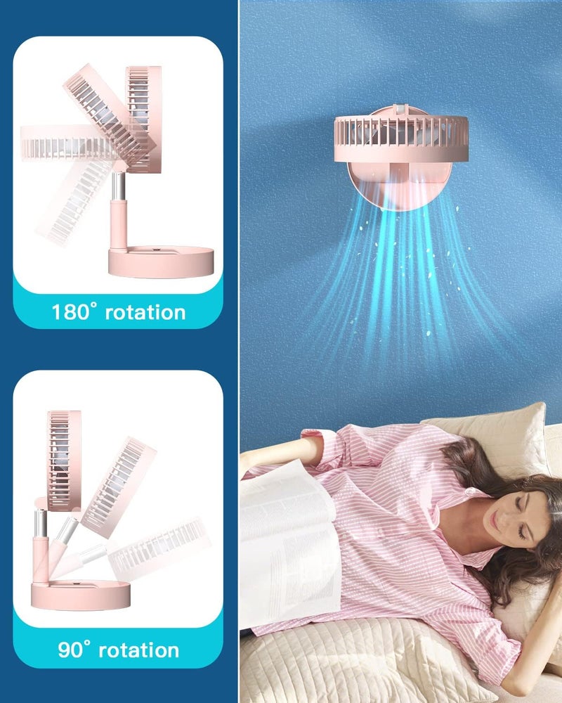 AICase Stand Fan,Folding Portable Telescopic Floor/USB Desk Fan with 10800mAh Rechargeable Battery,4 Speeds Super Quiet Adjustable Height and Head Great for Office Home Outdoor Camping-pink - Image 5