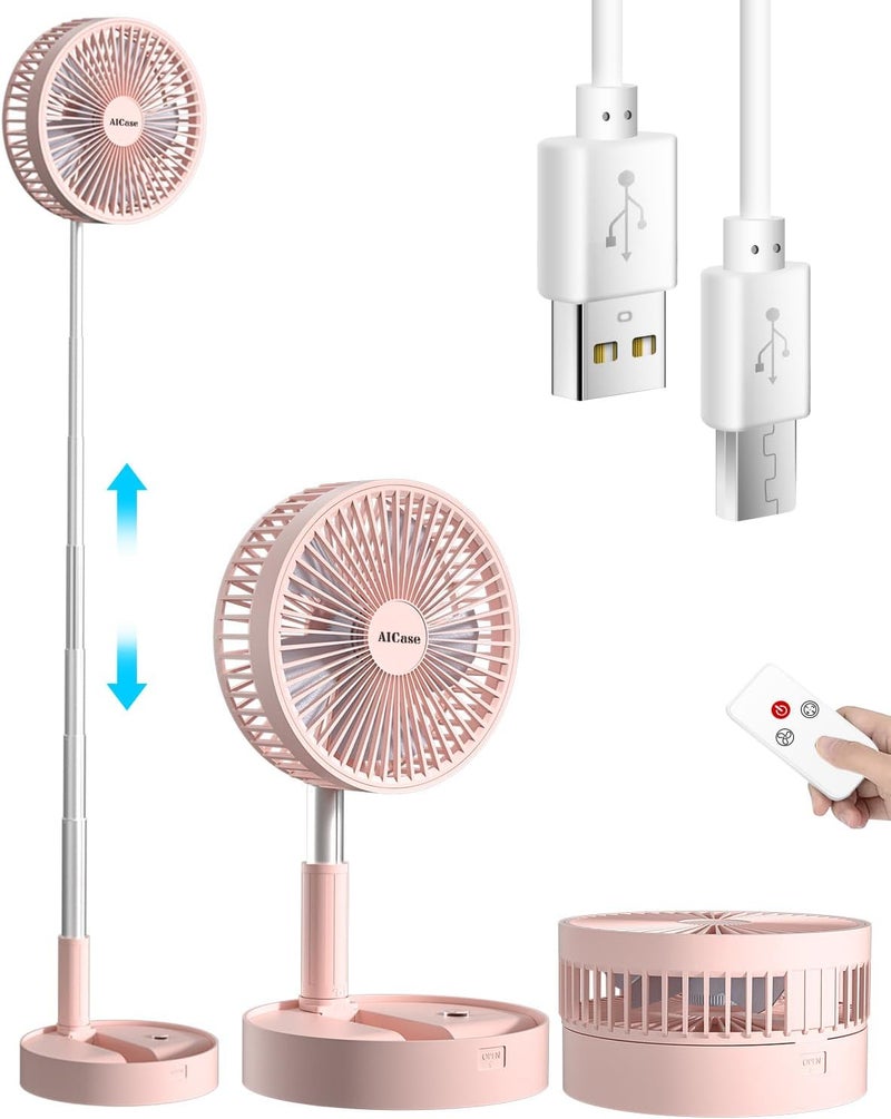 AICase Stand Fan,Folding Portable Telescopic Floor/USB Desk Fan with 10800mAh Rechargeable Battery,4 Speeds Super Quiet Adjustable Height and Head Great for Office Home Outdoor Camping-pink - Image 1