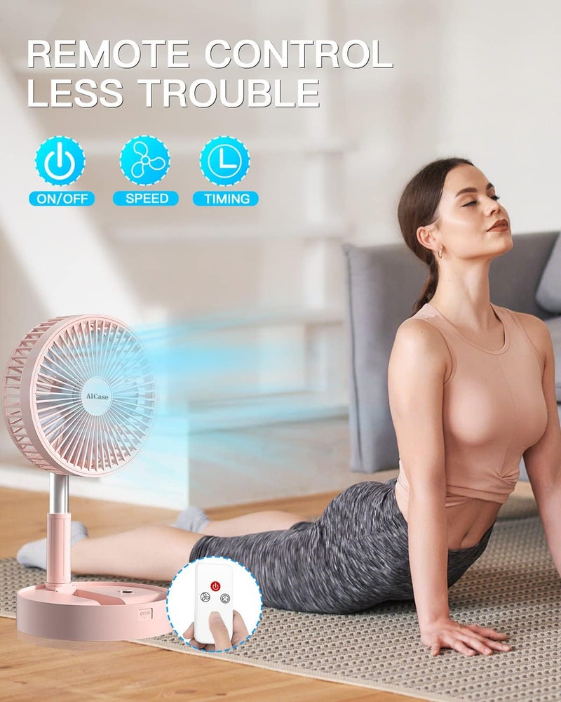 AICase Stand Fan,Folding Portable Telescopic Floor/USB Desk Fan with 10800mAh Rechargeable Battery,4 Speeds Super Quiet Adjustable Height and Head Great for Office Home Outdoor Camping-pink - Image 4