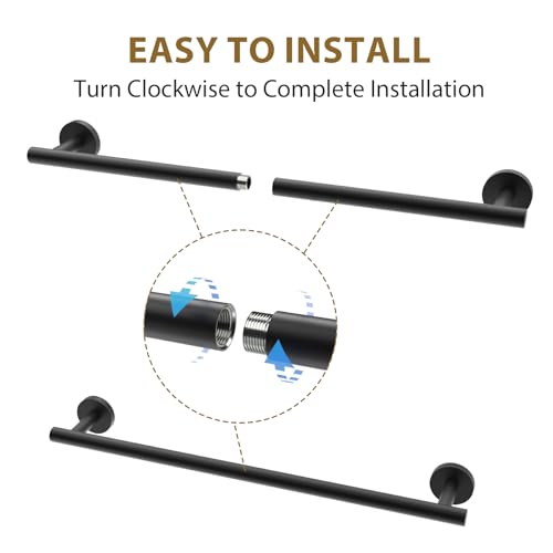 Luxbaro Matte Black Towel Bar 24 Inch, Thicken Towel Rack for Bathroom Wall, SUS304 Stainless Steel Towel Rod, Modern Home Decor (Total Length 26-Inch) - Image 4
