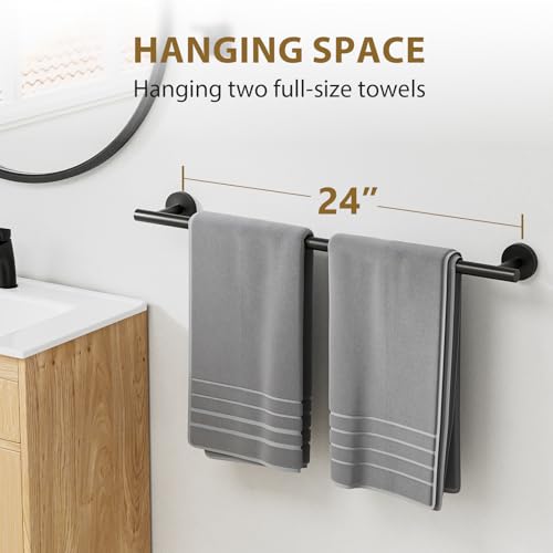 Luxbaro Matte Black Towel Bar 24 Inch, Thicken Towel Rack for Bathroom Wall, SUS304 Stainless Steel Towel Rod, Modern Home Decor (Total Length 26-Inch) - Image 5