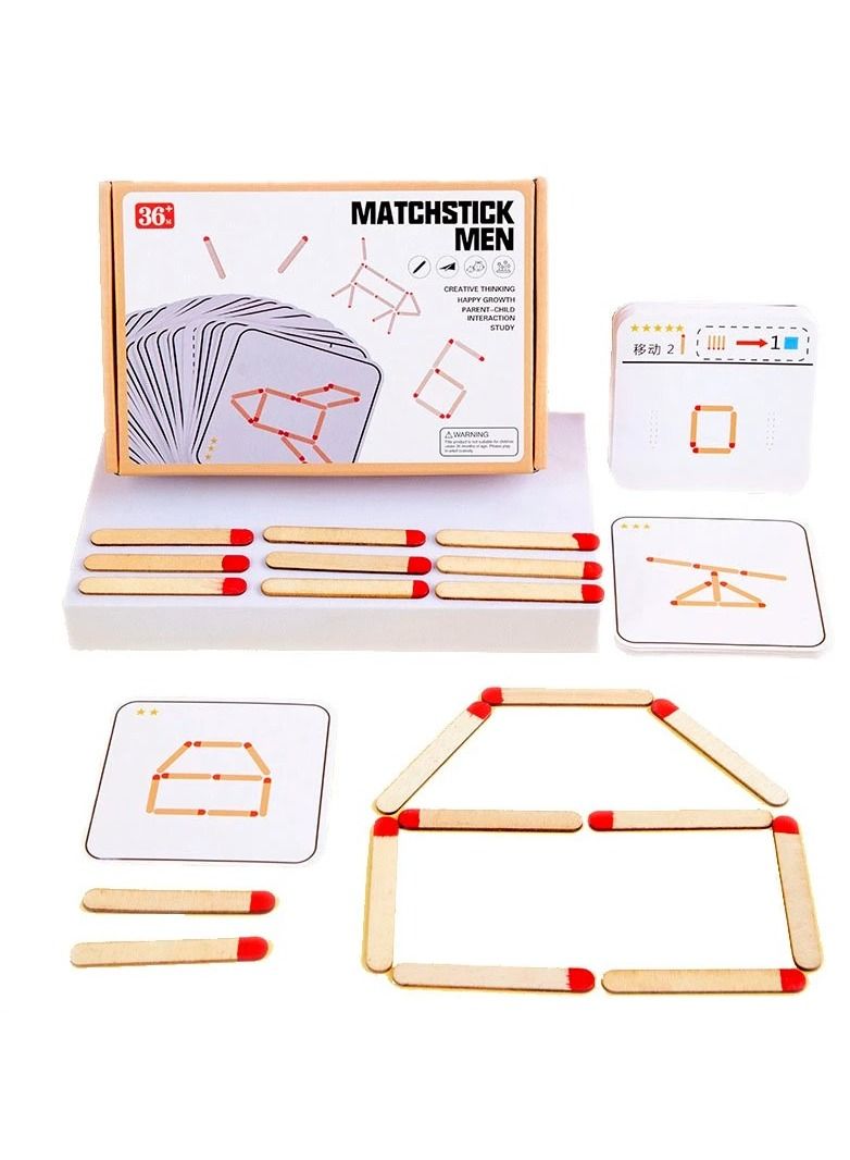 Montessori Matches Wooden Adorable Sulphur Stick Puzzle - 50 Challenge Cards Enhancing Thinking and Focus | Gifts for Kids, Boys and Girls - Image 1