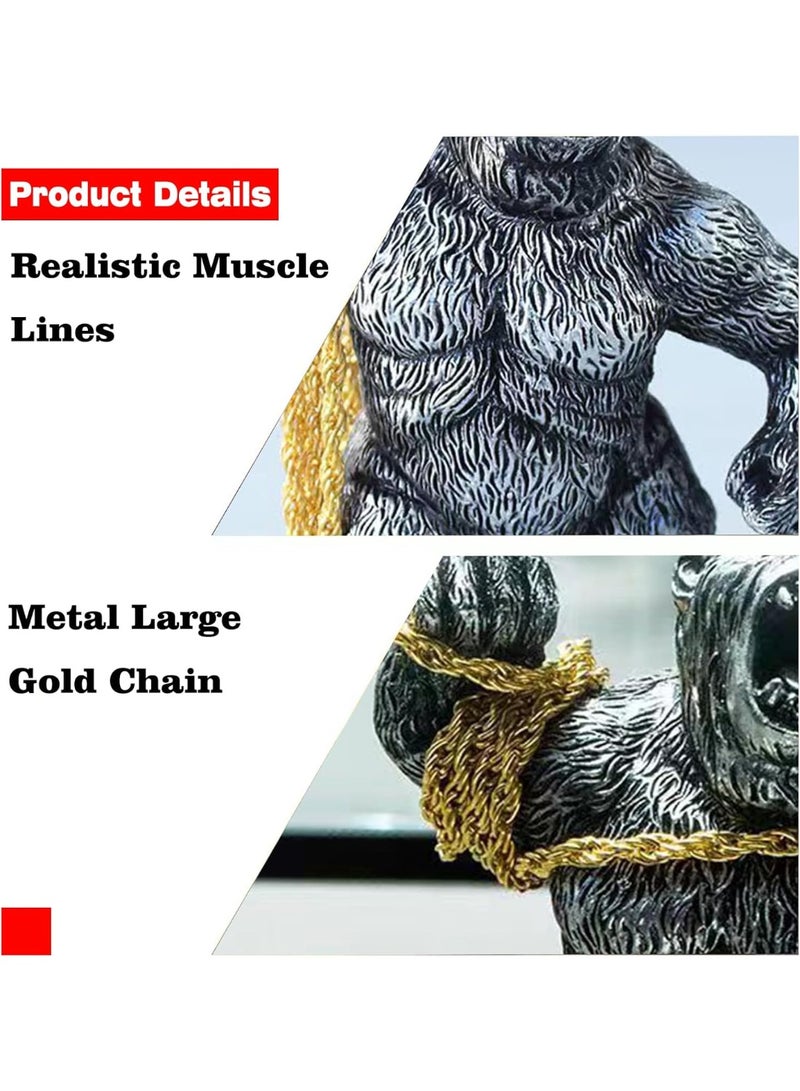 SUNSAR Gorilla Car Accessories Dashboard Decorations, Car Decorations with Gold Chain, Gorilla Car Interior Desk Ornaments Fish Tank Decorations Home Aquarium Decor - Image 5