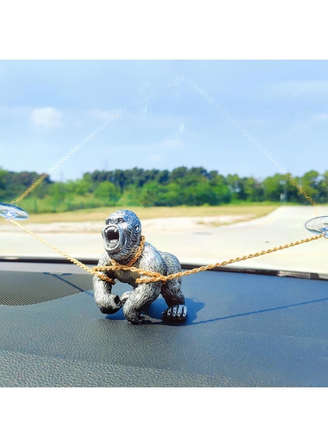 SUNSAR Gorilla Car Accessories Dashboard Decorations, Car Decorations with Gold Chain, Gorilla Car Interior Desk Ornaments Fish Tank Decorations Home Aquarium Decor - Image 1