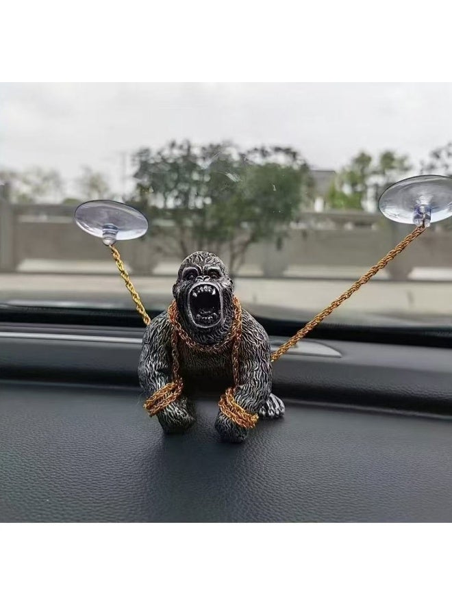 SUNSAR Gorilla Car Accessories Dashboard Decorations, Car Decorations with Gold Chain, Gorilla Car Interior Desk Ornaments Fish Tank Decorations Home Aquarium Decor - Image 2