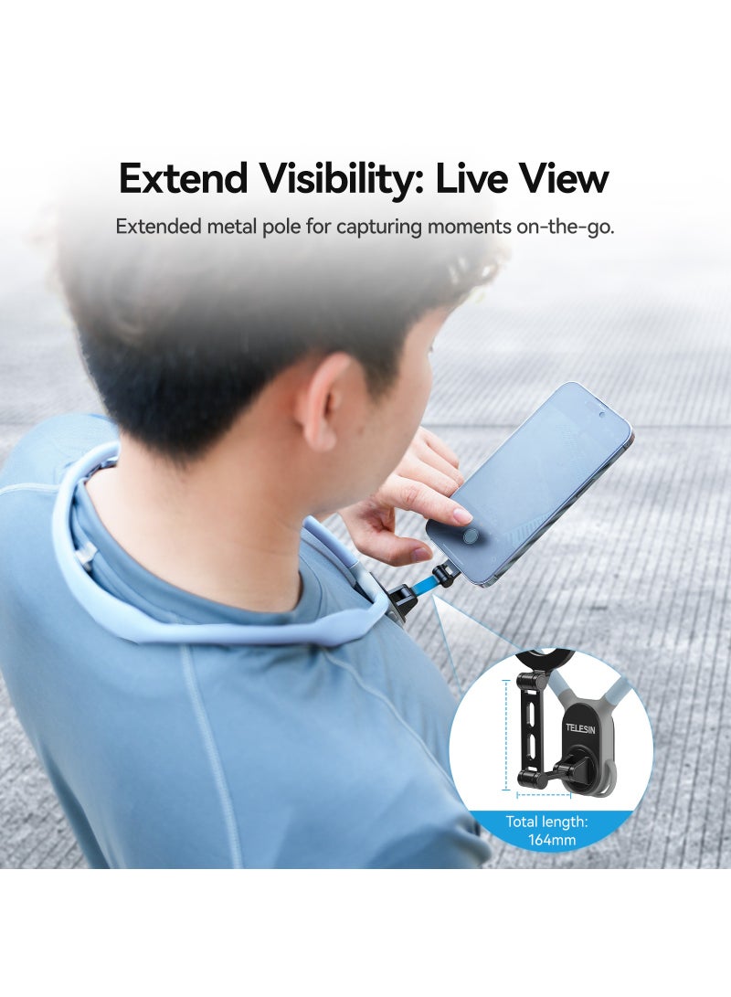 TELESIN MAX version Magnetic Neck Mount for Phones, Upgraded Cell Phone Holder Stand POV/Vlog Selfie Hand Free Necklace Phone Strap Video Recording for iPhone 15 14 13 12 Series and Android Phones  - Image 5