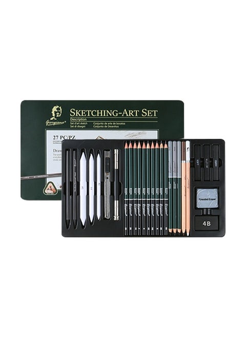 27 Piece Sketch Pencil Set for Drawing, Portable Sketching Set with Storage Box, Graphite Sticks, Charcoal Pencil, Craft Knife, Suitable for Detailed Sketching and Shading