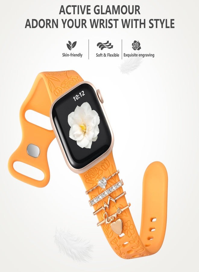 داجين سوار DaQin محفور عليه زهور، متوافق مع ساعات Apple Watch النسائية، مقاسات 40 مم، 38 مم، 41 مم، 42 مم، سوار سيليكون ناعم مع تعليقات زخرفية لساعات Apple Watch من السلسلة 10، 9، 8، 7، 6، 5، 4، 3، 2، 1، SE - Image 5