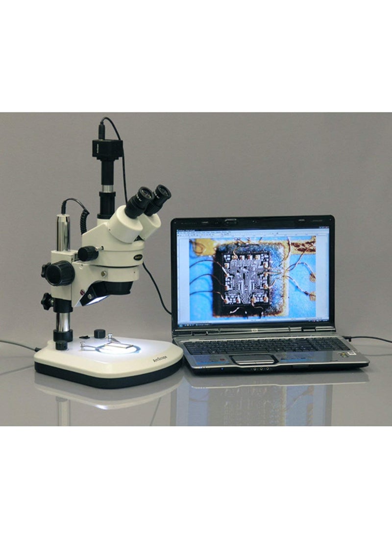 AmScope AmScope SM1TZPL Professional Trinocular Stereo Zoom Microscope WH10x Eyepieces 35X90X Magnification 07X45X Zoom Objective Upper and Lower LED Lighting Large PillarStyle Table Stand Includes 05X and 20X Barlow Lenses  - Image 4