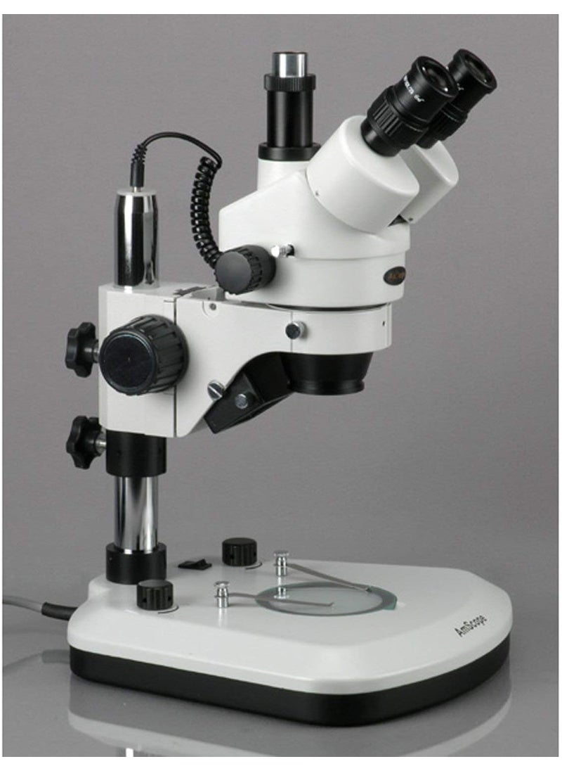 AmScope AmScope SM1TZPL Professional Trinocular Stereo Zoom Microscope WH10x Eyepieces 35X90X Magnification 07X45X Zoom Objective Upper and Lower LED Lighting Large PillarStyle Table Stand Includes 05X and 20X Barlow Lenses  - Image 3