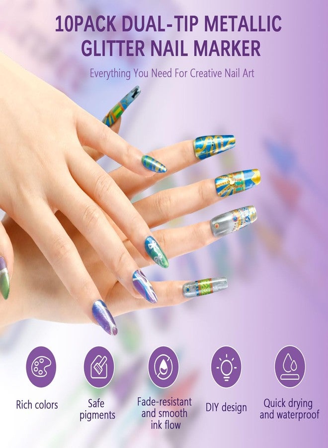 GRKZBKW 10 Colors Dual-Tip Nail Art Pens, Soft Brush & Fine Liner Design for Shading, Outlining & Detailed Nail Drawing, Quick-Dry Nail Art Pens for DIY Manicure, Gel Nails & Acrylic Nails - Image 2