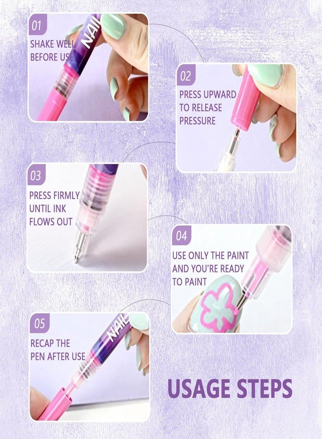 GRKZBKW 10 Colors Dual-Tip Nail Art Pens, Soft Brush & Fine Liner Design for Shading, Outlining & Detailed Nail Drawing, Quick-Dry Nail Art Pens for DIY Manicure, Gel Nails & Acrylic Nails - Image 3