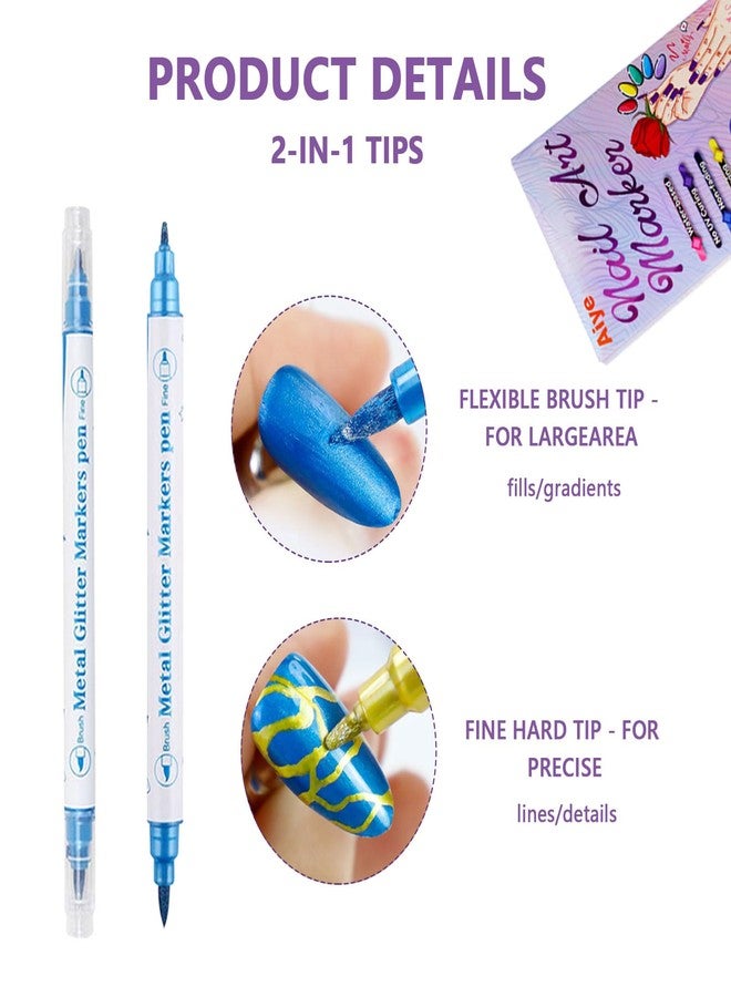 GRKZBKW 10 Colors Dual-Tip Nail Art Pens, Soft Brush & Fine Liner Design for Shading, Outlining & Detailed Nail Drawing, Quick-Dry Nail Art Pens for DIY Manicure, Gel Nails & Acrylic Nails - Image 4