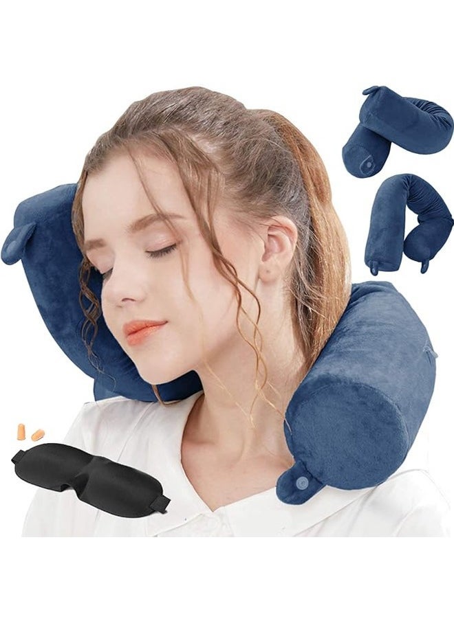 Arabest Twist Memory Foam Travel Pillow Neck,Chin,Shoulder,Lumbar and Leg Support for Adult Airplane Traveling,Bus,Train and Office (Blue)  - Image 1