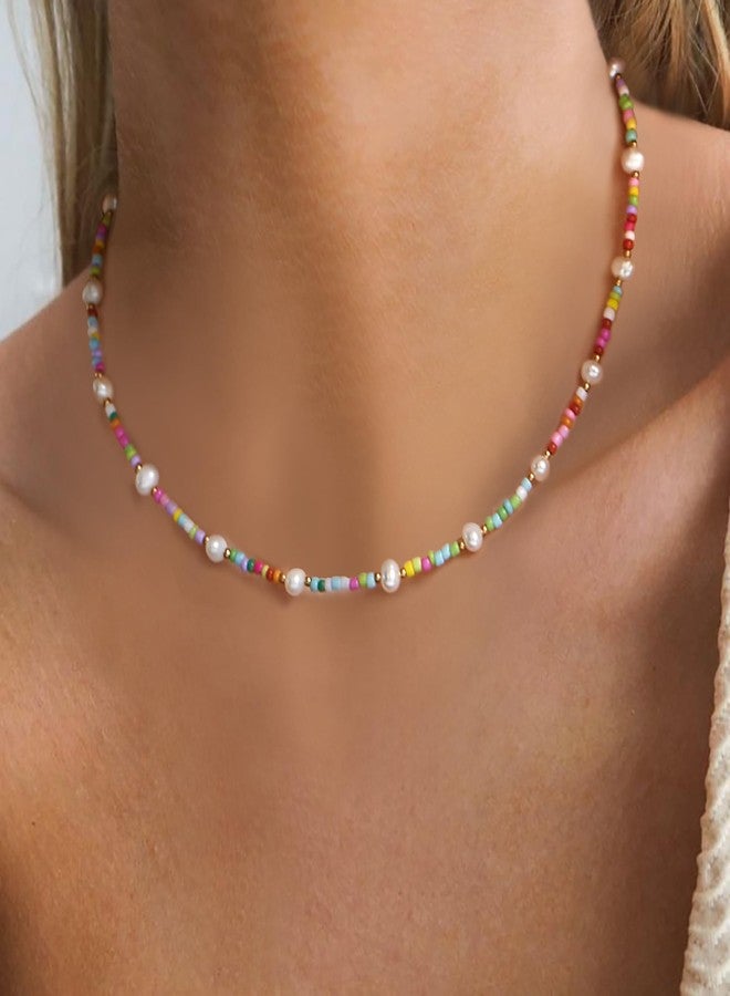 BriLove Baroque Freshwater Cultured Pearl Necklace for Women, Gorgeous Elegant Real Pearls Rainbow Beaded Choker Strand Necklaces for Wedding Summer Beach Outfit Party Accessories - Image 4