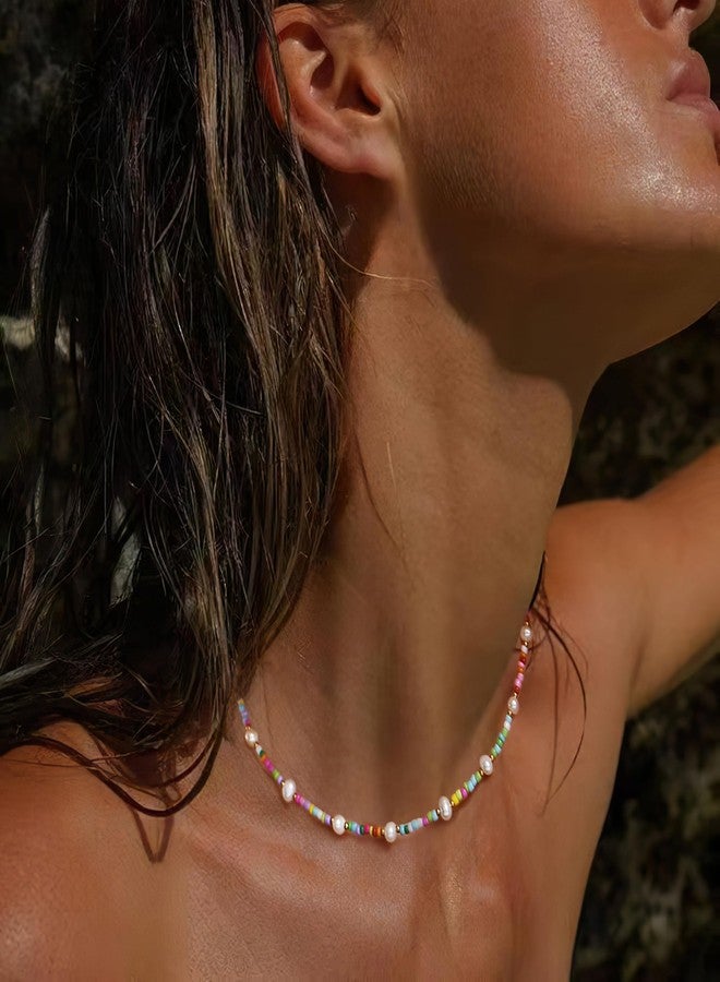 BriLove Baroque Freshwater Cultured Pearl Necklace for Women, Gorgeous Elegant Real Pearls Rainbow Beaded Choker Strand Necklaces for Wedding Summer Beach Outfit Party Accessories - Image 2