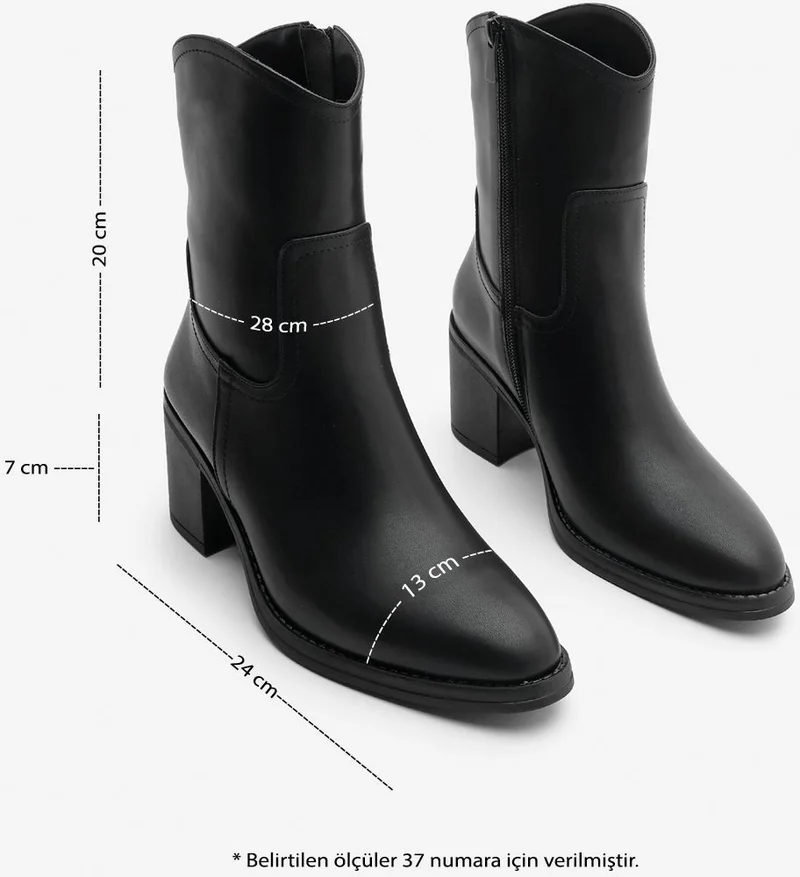 مارجين Women's Zippered Pointed Toe Thick Heel Boots Tasim