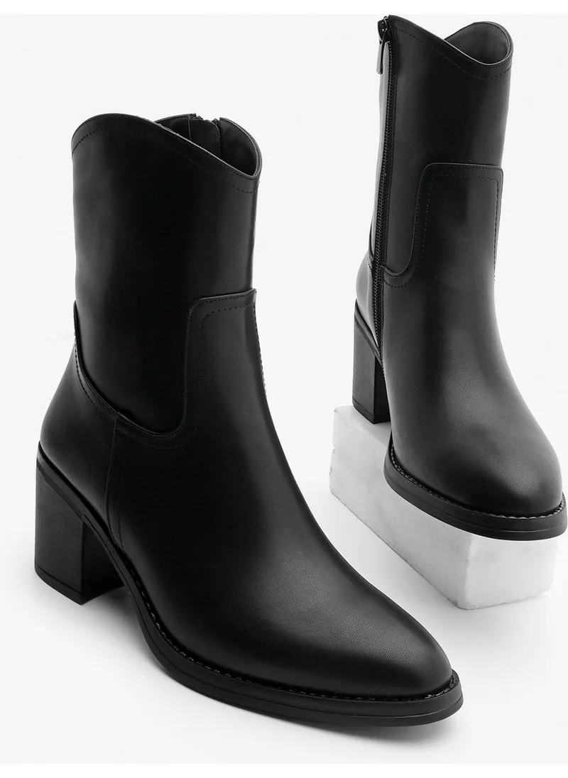 مارجين Women's Zippered Pointed Toe Thick Heel Boots Tasim