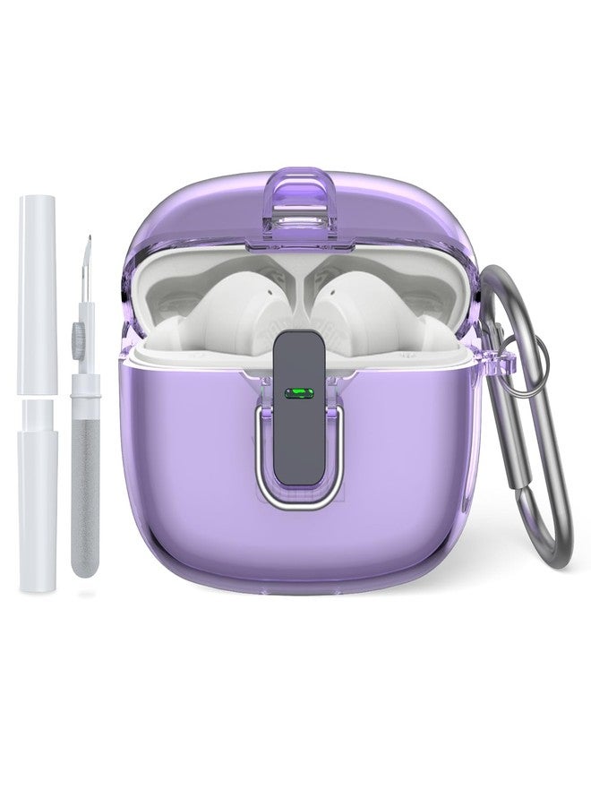 Wacanc for JBL Vibe 200TWS Case/JBL Vibe Beam Secure Lock Case Cover with Cleaner Kit, TPU Protective Case with Carabiner for JBL Vibe 200TWS/JBL Vibe Beam Charging Case (Clear Purple) - Image 1