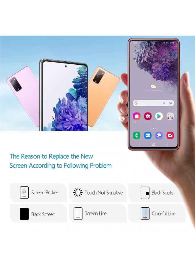 YWLRONG شاشة لجهاز سامسونج جالكسي S20 FE 2022/استبدال شاشة S20 FE 5G لجهاز سامسونج S20 FE SM-G781 G781B G781U G781F/DS G781W مجموعة شاشة LCD تعمل باللمس مع أدوات (أسود مع إطار) - Image 1