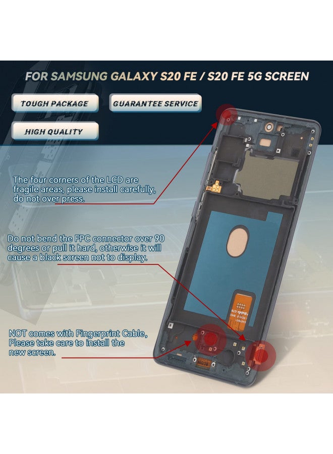 YWLRONG شاشة لجهاز سامسونج جالكسي S20 FE 2022/استبدال شاشة S20 FE 5G لجهاز سامسونج S20 FE SM-G781 G781B G781U G781F/DS G781W مجموعة شاشة LCD تعمل باللمس مع أدوات (أسود مع إطار) - Image 4