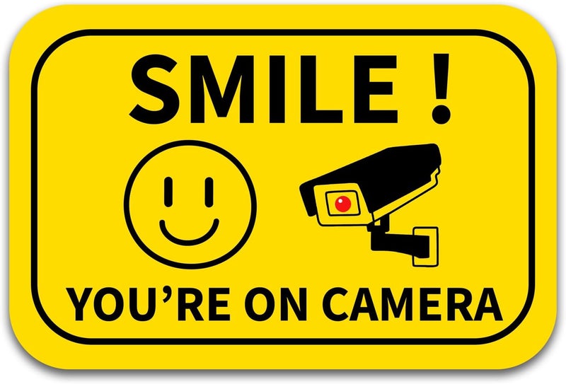 LONGMUU Smile You're On Camera Signs, UV Resistant Self Adhesive Vinyl Smile Your On Camera Sticker Waterproof Fade-Resistant Security Camera Sticker for Home, Business, Yard and Window - Image 1