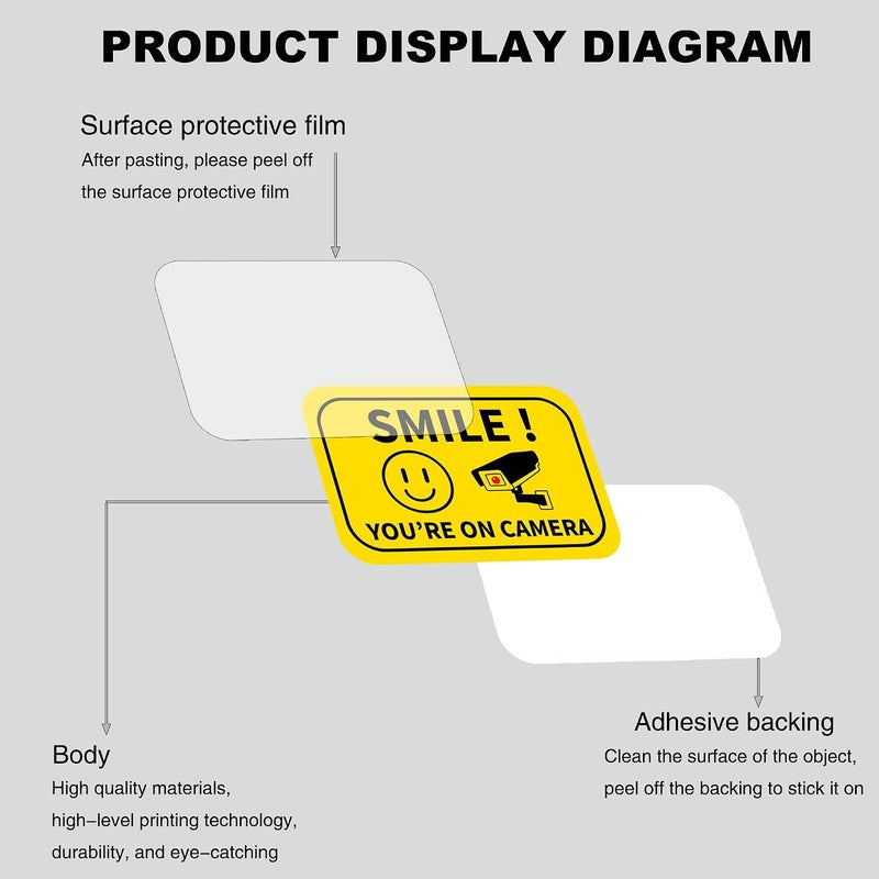 LONGMUU Smile You're On Camera Signs, UV Resistant Self Adhesive Vinyl Smile Your On Camera Sticker Waterproof Fade-Resistant Security Camera Sticker for Home, Business, Yard and Window - Image 3