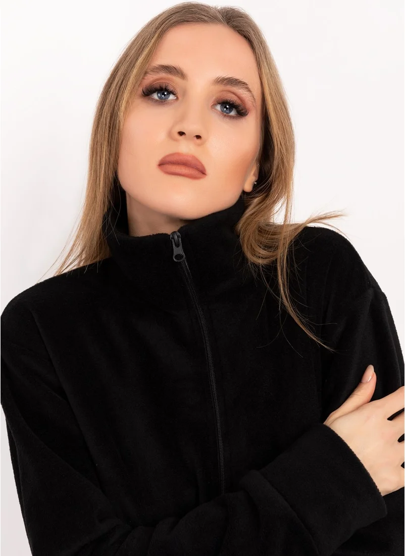 Nur Medikal Giyim Single Top Fleece Jacket Black